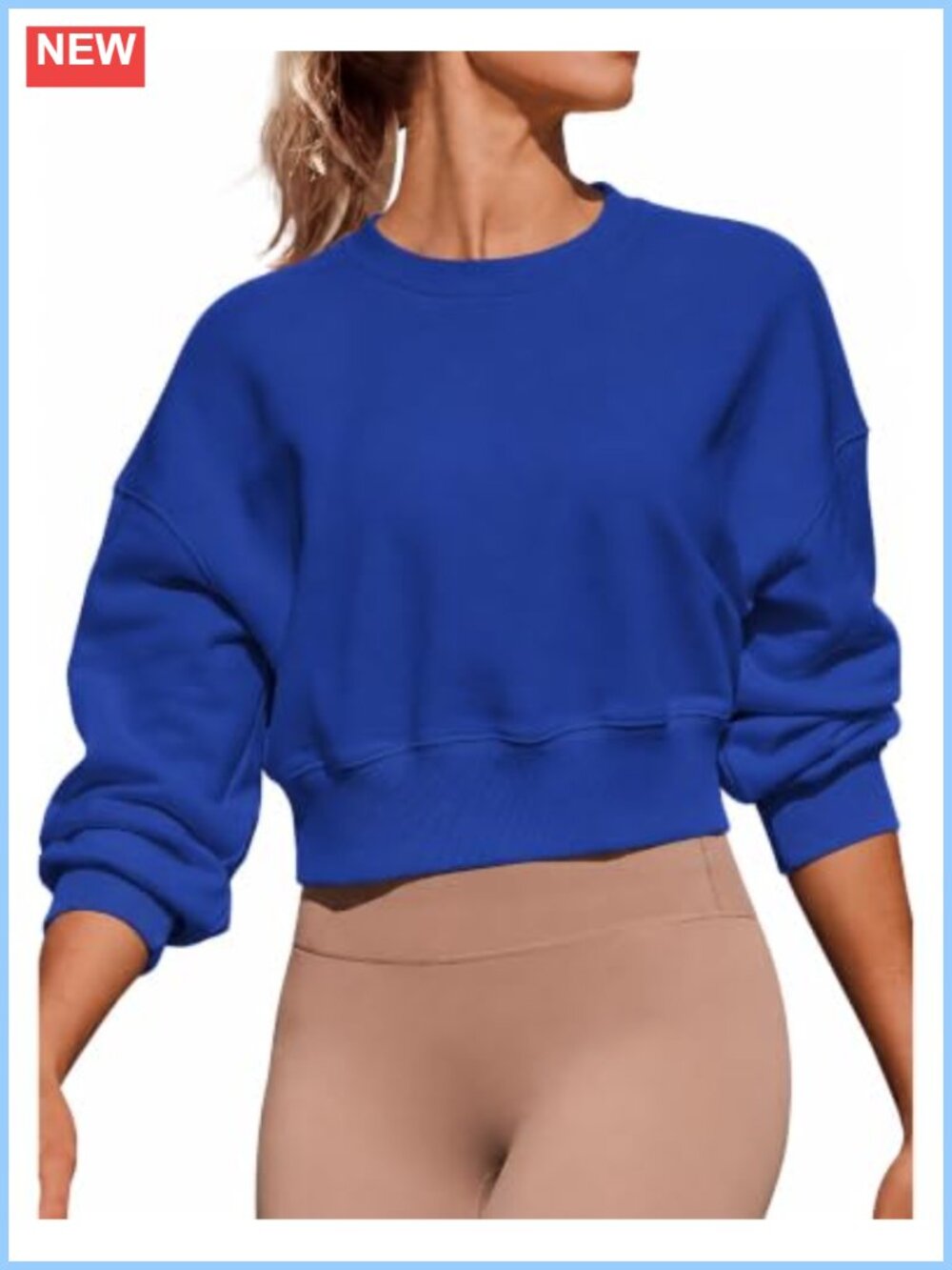 Women's Fleece Cropped Sweatshirt Drop Shoulder Loose Fit Crewneck